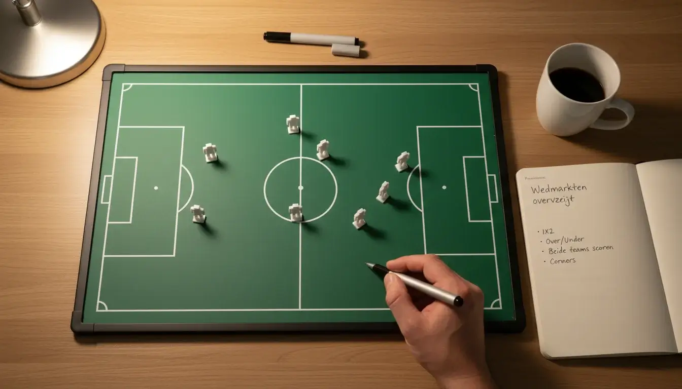 Tactisch bord met voetbalveld en strategische aantekeningen