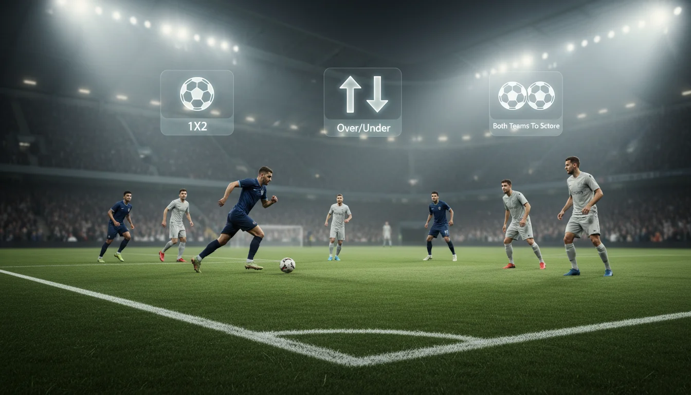 Voetbalveld met spelers en grafische weergave van verschillende wedopties